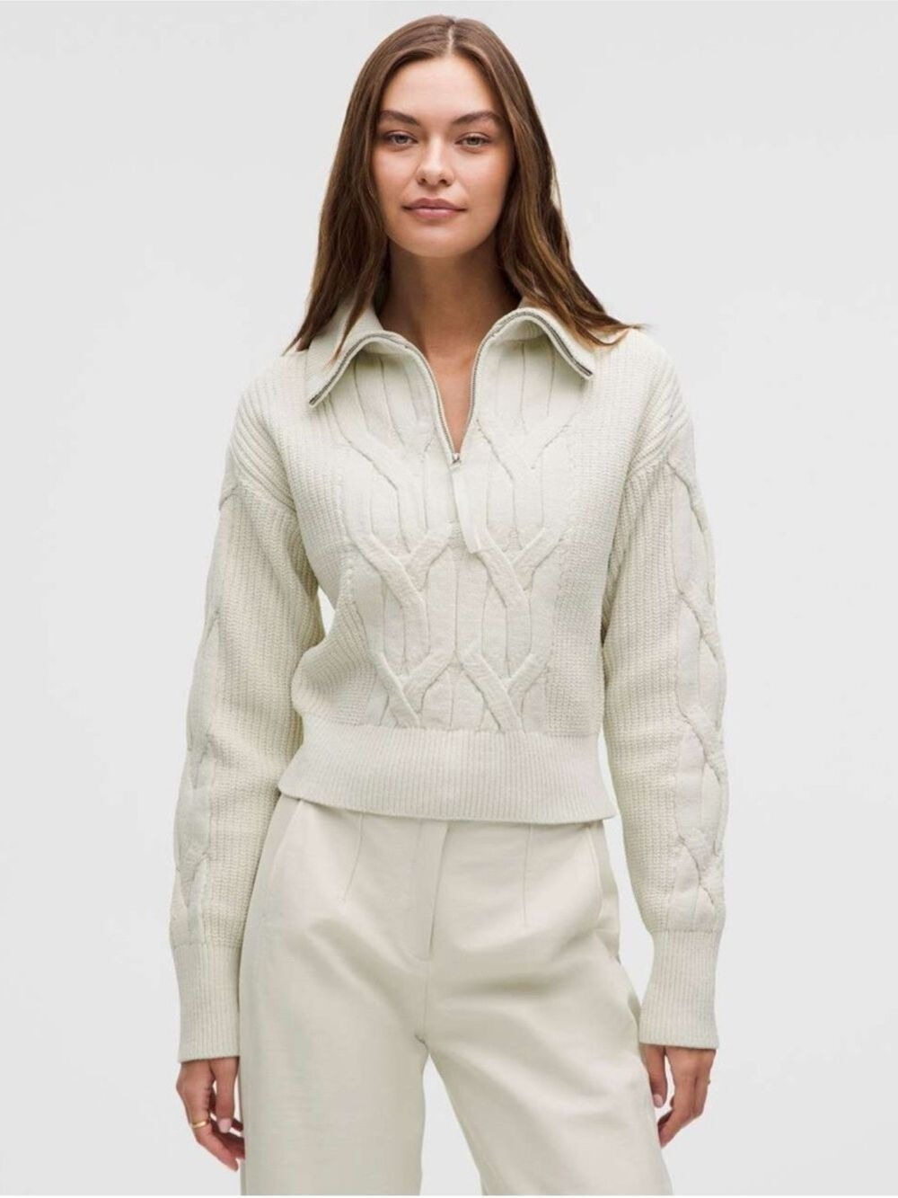 Lululemon Cable-Knit Oversized Half Zip Sweater Bone Size Medium